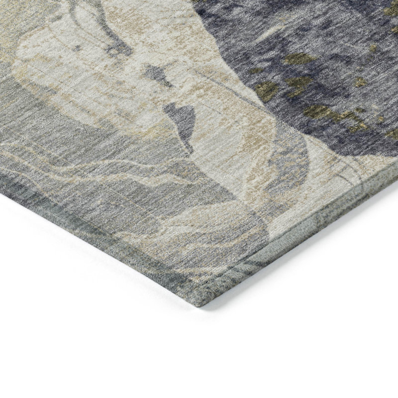 Ivory and Blue Synthetic Flat Woven 5' x 7' Area Rug