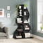 Bibliothèque murale moderne d'angle à 5 niveaux - Petite bibliothèque et support de rangement élégant, support à plante avec forme unique pour le salon ou le bureau personnel - 1 pièce, noir