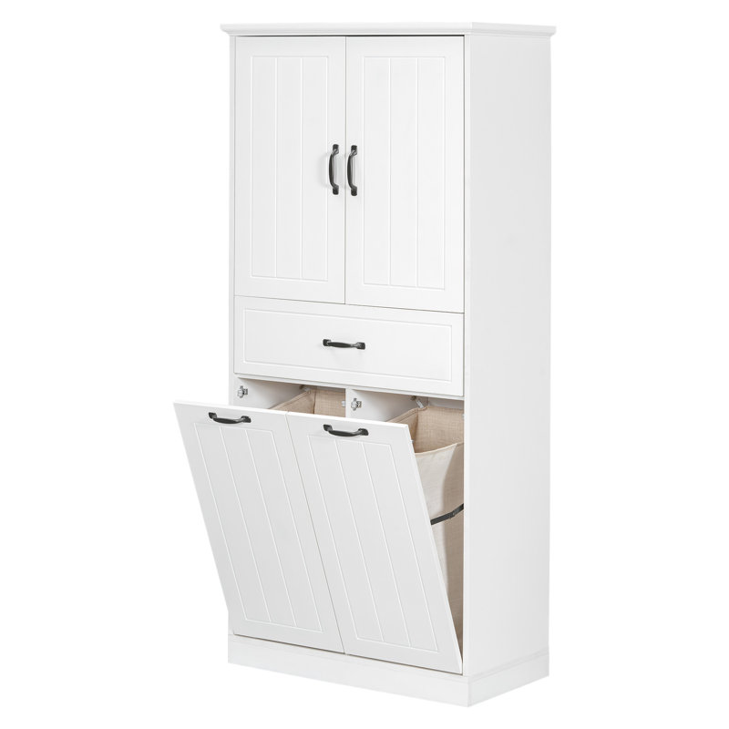 Bathroom Storage Cabinet - White With 2 Laundry . Material, Painted. Adjustable Shelf & Space Solution. Doors And Drawer For A Compact Space Quality , Easy Access. Convenient Use