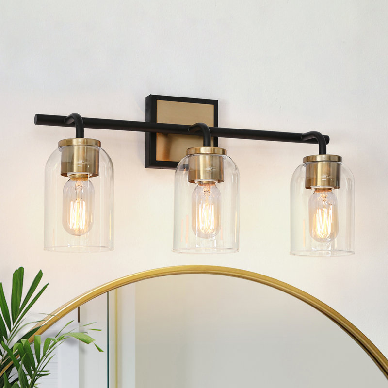 Hazella 3-light Dimmable Transparent Glass Brass/Black Modern Vanity Light