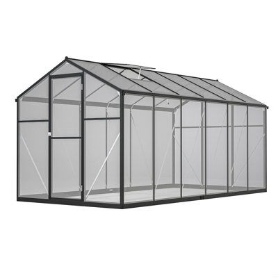 Polycarbonate Greenhouse, Greenhouse With Double Flush Door, Rain Gutter And Ventilation Window, Green House