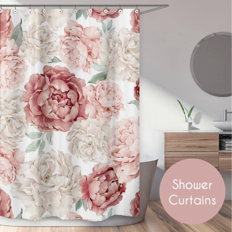 Ivory and Pink Floral Sheer Rod Pocket Curtain Panels for Kids