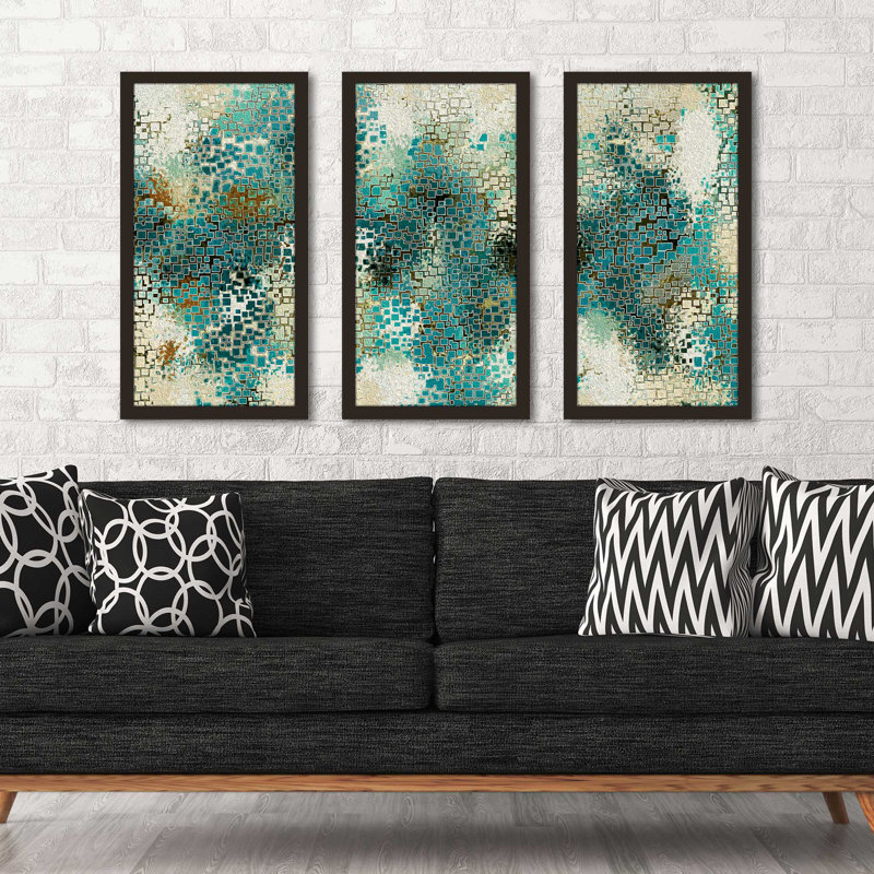 « asoloic aq », ensemble de 3 reproductions d’art encadrées, L 52,5 po x H 33,5 po x P 1 po, Cadre espresso