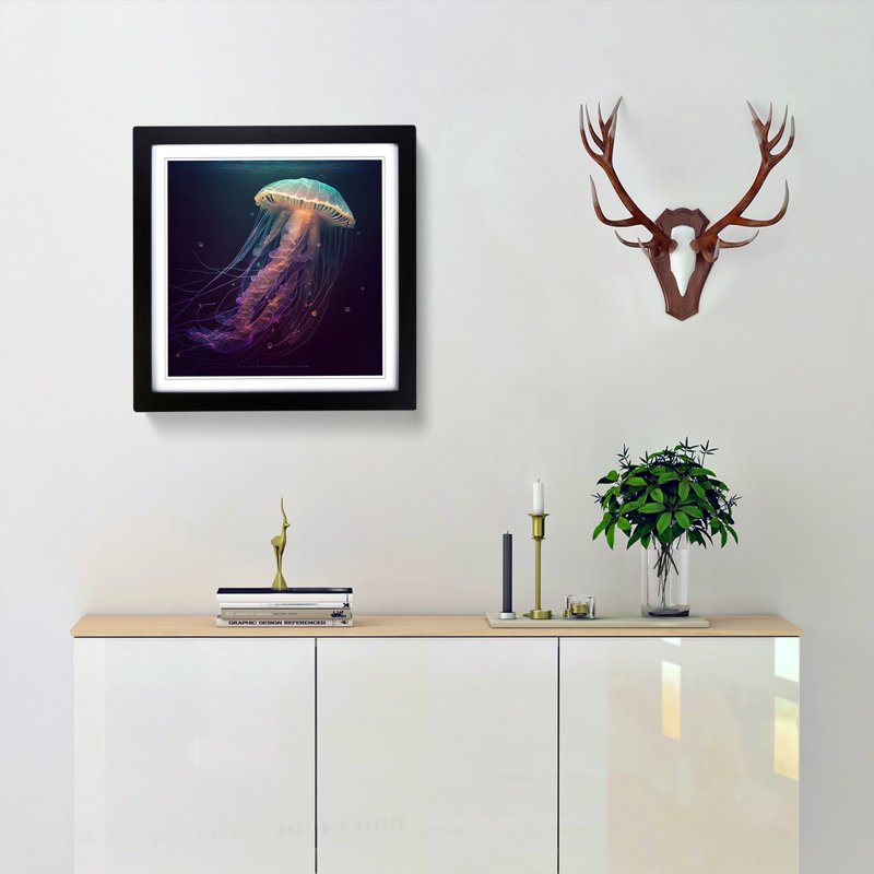 Jellyfish Boho - Single Picture Frame Print on Wood, Black