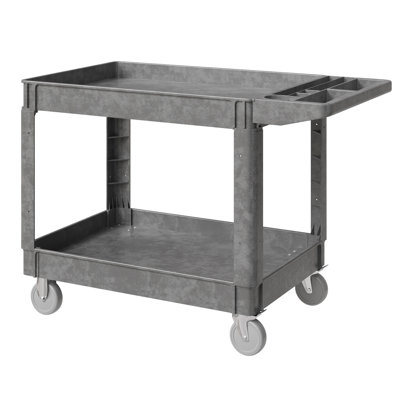 550 Lbs Capacity Heavy Duty Utility Cart With Wheels, Plastic 2-tier Rollingtool Cart , 360° Universal Wheels With 2 Brakes For Warehouse, Garage