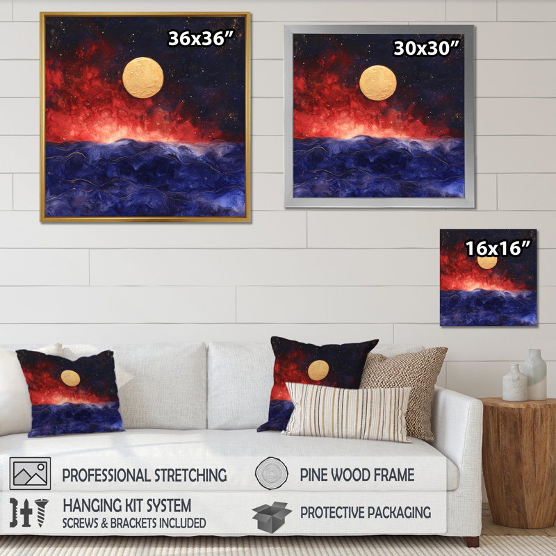 Lueur dorée de la pleine lune - impression murale lune, H 30 po x l 30 po, Reproduction encadrée d'une seule photo sans pass