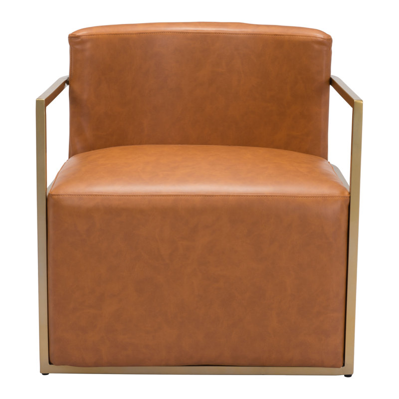 Brown Faux Leather and Metal Contemporary Armchair