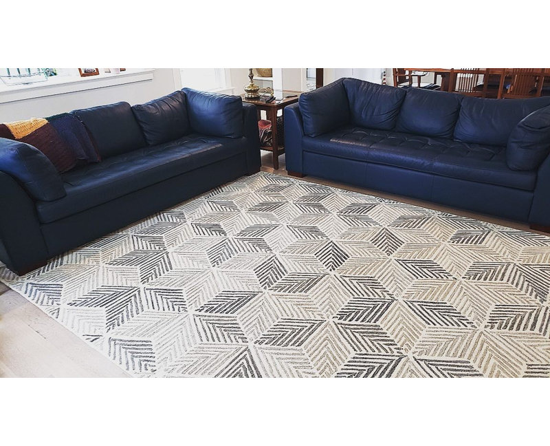 Karari Hand Hooked Wool Rug, Rectangle 9'6" x 13'6", Gray/Blue