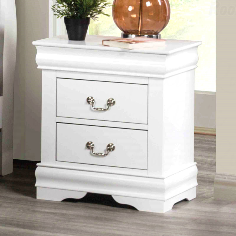 Table de chevet blanche 1pc, style transitionnel avec pieds de support et poignées suspendues, Blanc