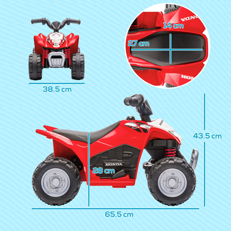 AIYAPLAY Electric Car for Kids Honda Licensed Quad Bike ATV LED 6V, Red