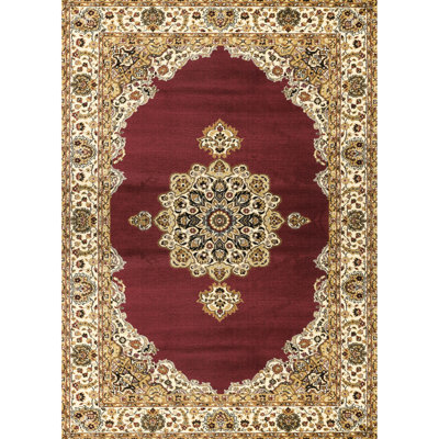 Rouge 24 po X 36 po, médaillon en polypropylène, artisanat classique pour la maison 3 avec motif médaillon saisissant et chambre à coucher au look intemporel