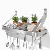 Handcrafted Gourmet Deep Stainless Steel Wall Mounted Pot Rack