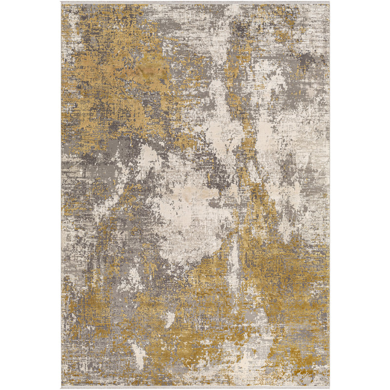 Hilma Abstract Machine Woven Area Rug in Gold/Gray, Rectangle 10' x 14'