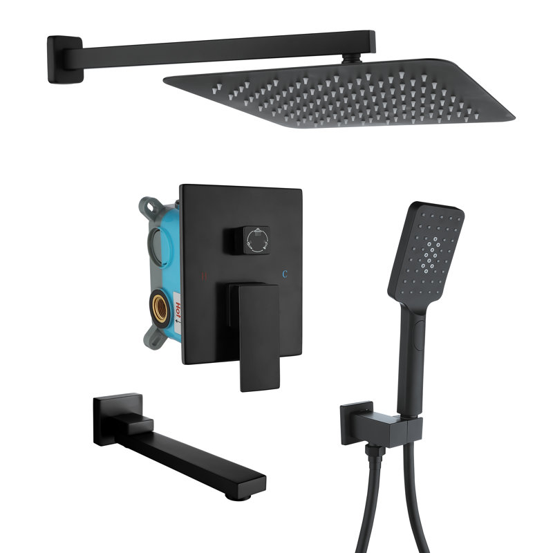 Système de douche à pression équilibrée avec valve brute, Noir mat