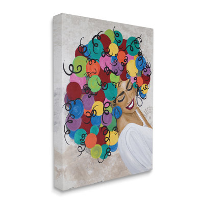 Femme souriante avec des cheveux bouclés abstraits arc-en-ciel - Peinture