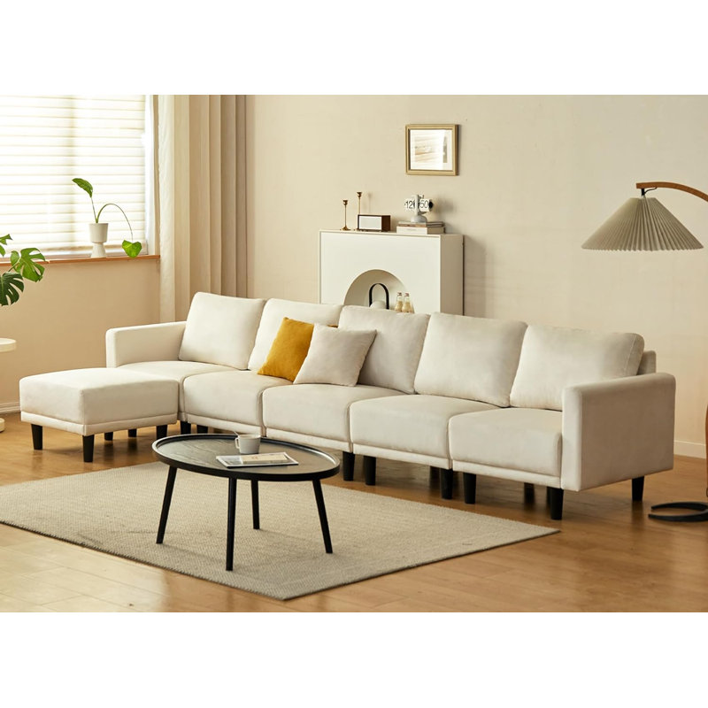 Canapé à accoudoirs carrés de 104,6 po Kaceson, Velours blanc, H 29,3 po x l 104,6 po x P 29,5 po