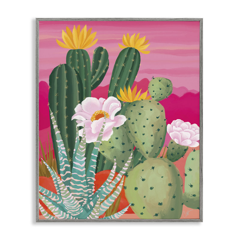 Coucher de soleil sur des plantes de cactus, estampe numérique, design par Cat Thurman Designs, H 30 po x l 24 po