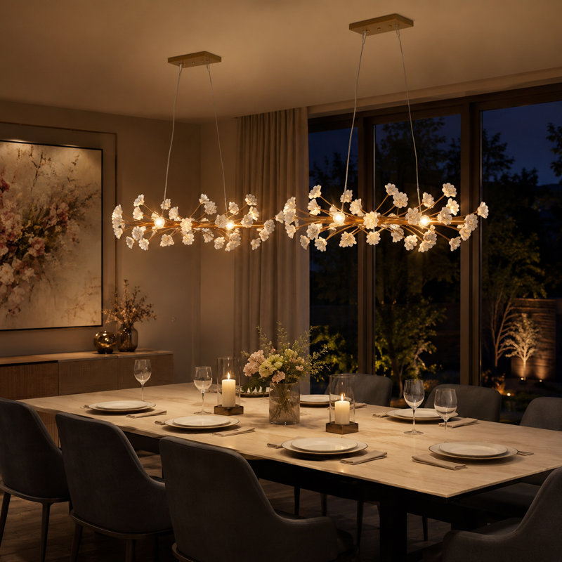 Corbel 6-Light  Dimmable Modern Chandelier with Ceramic Flower Art Linear