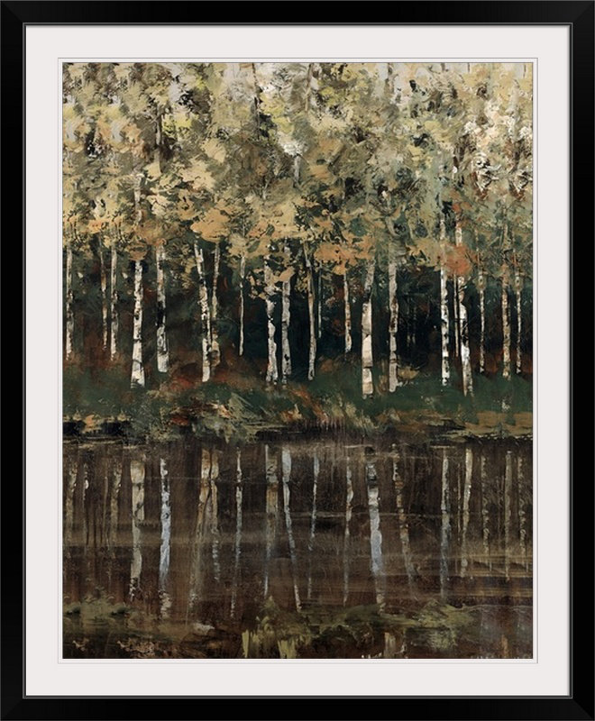 «Birch Trees» Balthasar, reproduction d'art, H 32 po x l 27 po x P 1 po, Cadre noir