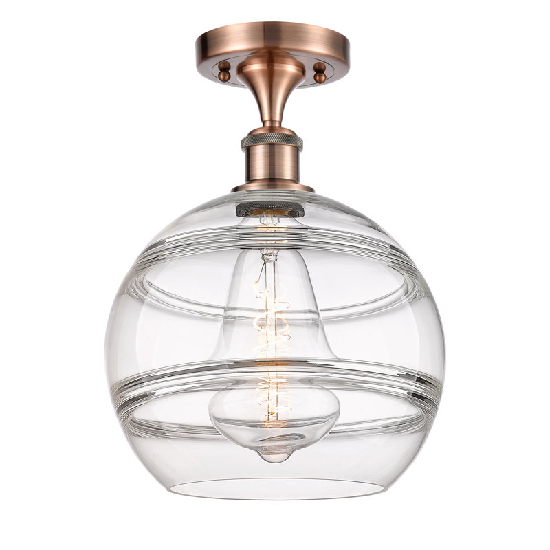 Plafonnier semi-encastré 1 lumière Ballston - Adrieanna, Cuivre antique, H 12,88 po x l 10 po x P 10 po, Transparent