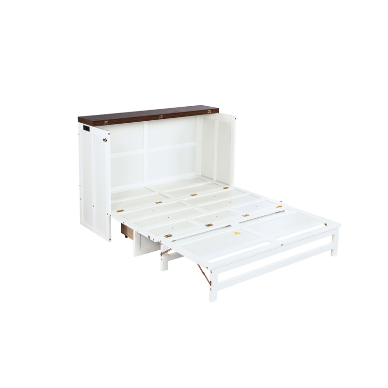 Armoire de lit double pleine grandeur en noyer blanc, station de charge, port et rangement pour nuitée, armoire en noyer avec tiroir