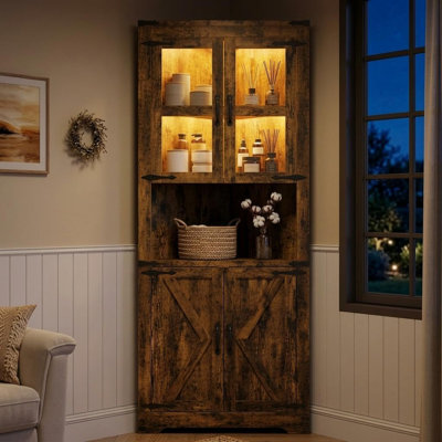 Meuble de coin de 170 cm de haut avec éclairage et tablettes de rangement à 5 niveaux