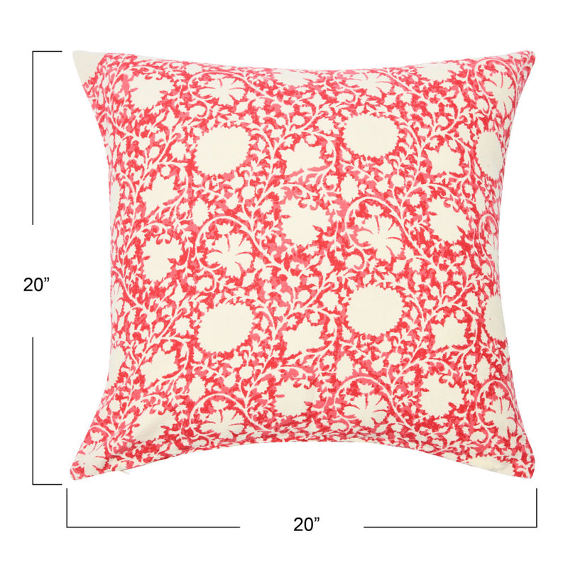 Eldana Floral Cotton Reversible Pillow Cover, Red/White, Down