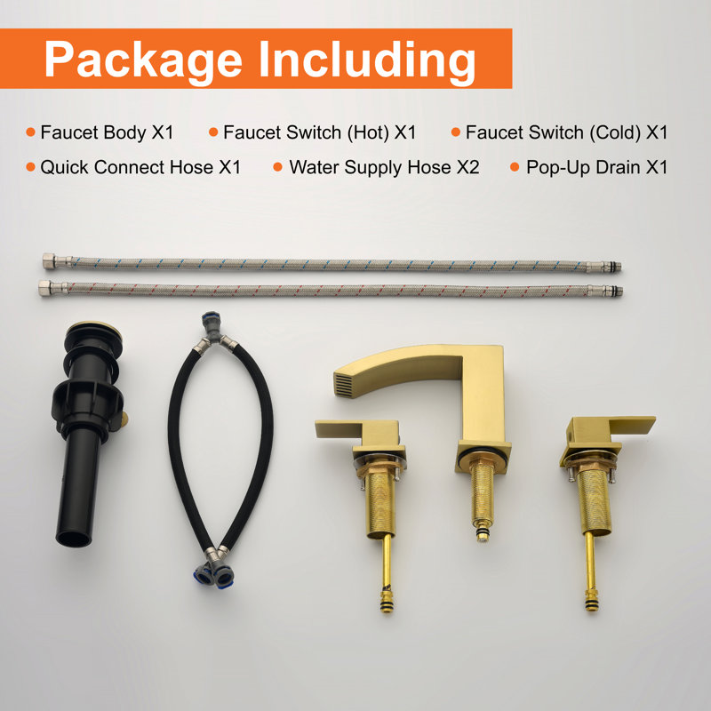 Widespread Bathroom Faucet with Drain Assembly, Brushed Gold