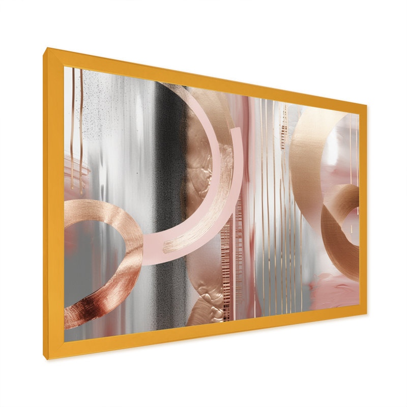 «Pink Rosegold Circle Chaos V», art moderne abstrait sur toile transitionnelle, Cadre doré simple