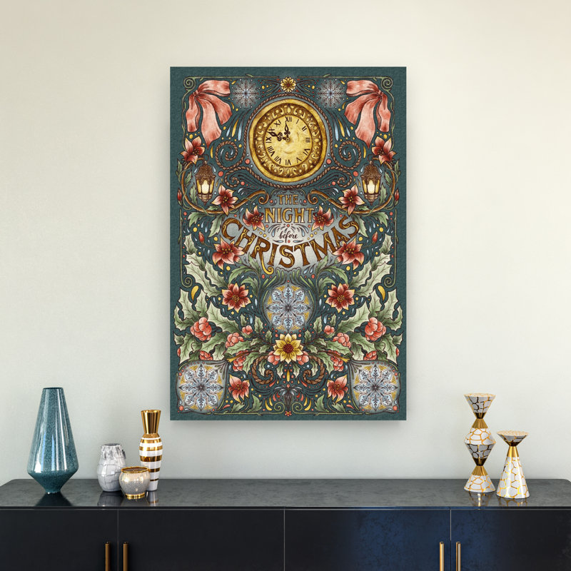 La nuit avant Noël, impression élégante de poinsettia traditionnel d'hiver classique, 36" H x 24" W