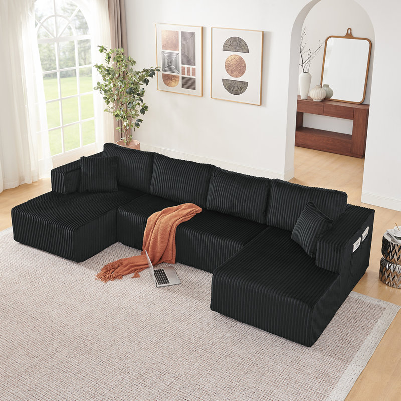 Divan-lit Comfy Comprimé avec poches latérales, Velours côtelé noir