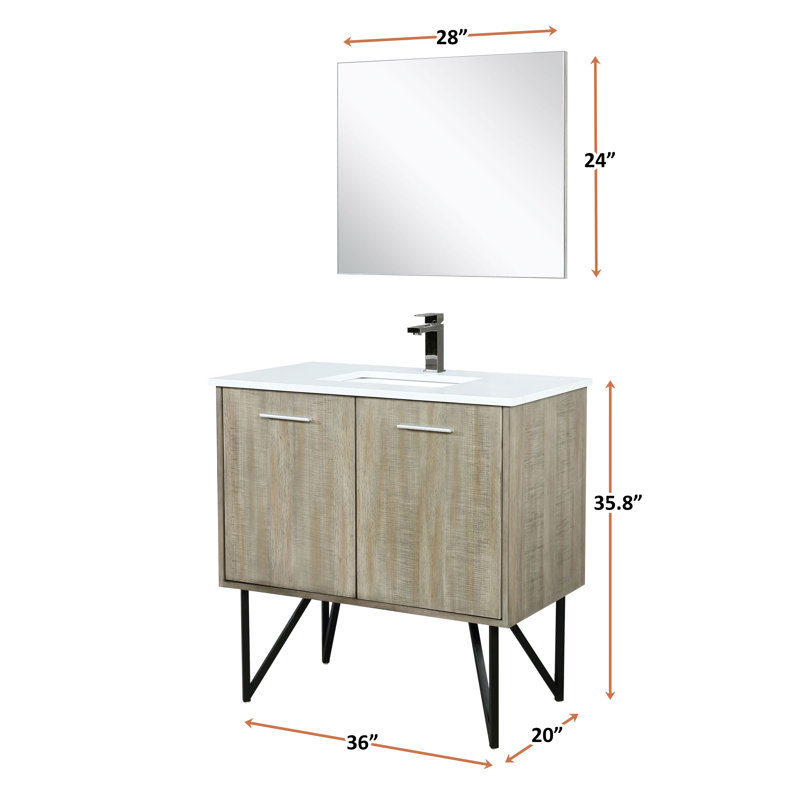 Lancy 36 in W x 20 in D Single Bath Vanity Mirror and Faucet Set, White Cultured Marble
