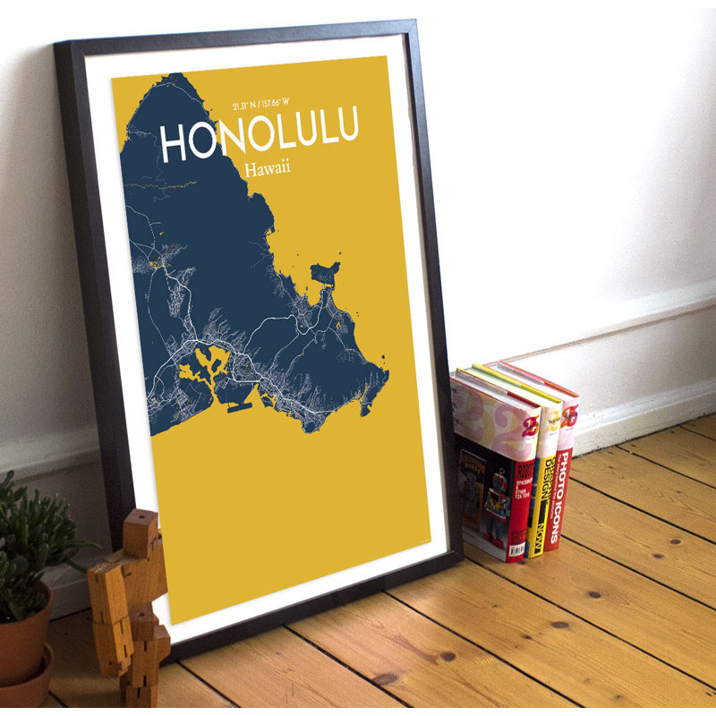 Honolulu City Map - No Frame Print, 50.8cm H x 40.6cm W x 0.1cm D