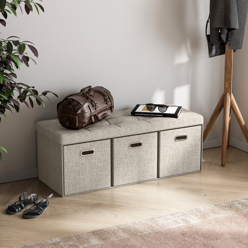 Kidder Upholstered Ottoman, Beige Linen Blend