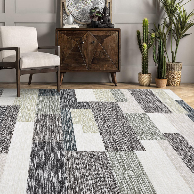 Tapis géométrique lavable à la machine avec envers en caoutchouc Randolph, Rectangle 10 pi x 13 pi