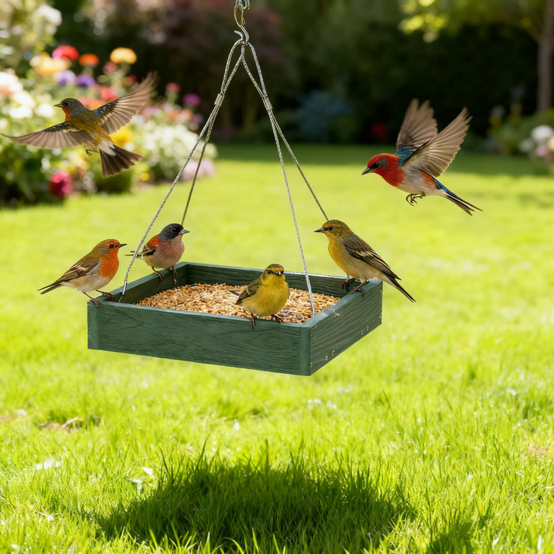 Grande mangeoire d'oiseaux à plateforme avec fond en filet, capacité de 3,5 lb, mangeoire suspendue durable et résistante aux intempéries pour le jardin et la cour extérieurs