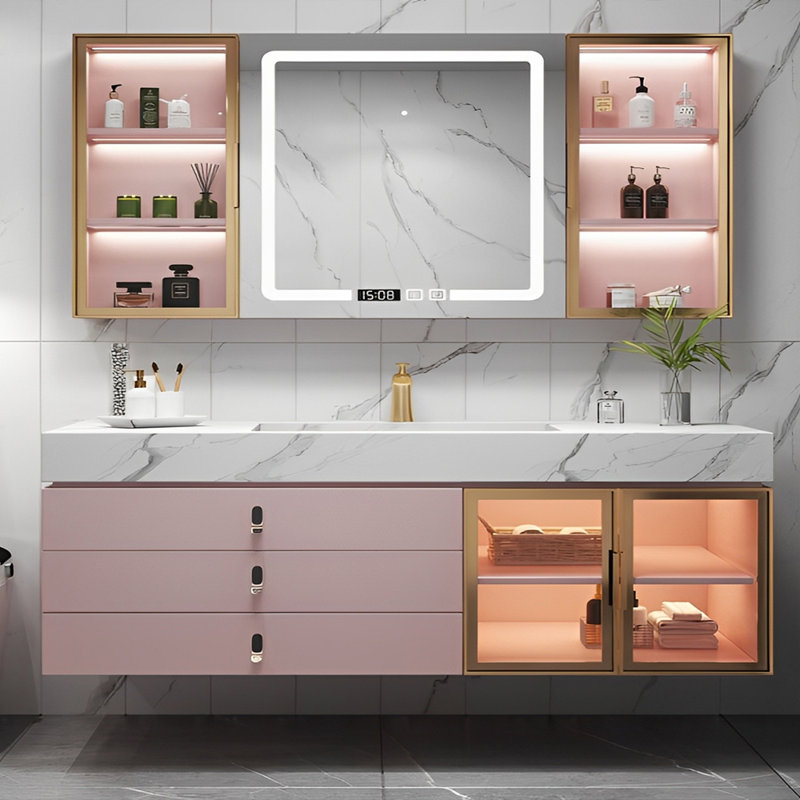 Armoire murale moderne et simple., H 19,69 po x l 66,93 po x P 21,65 po, Rose