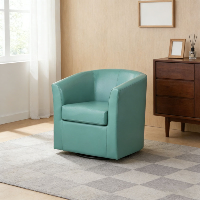 Faux Leather Swivel Barrel Chair, Turquoise
