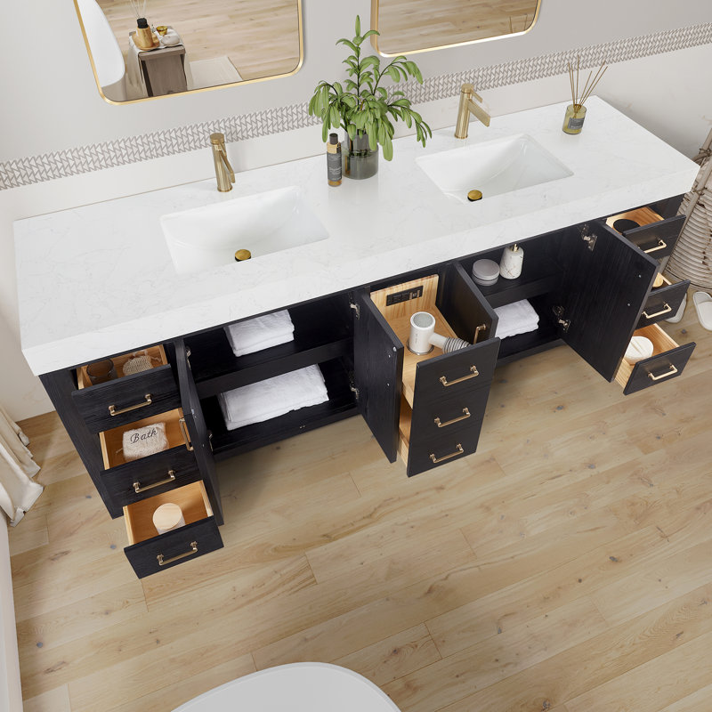 Ensemble de meuble-lavabo double 84 po , Blanc, Or, Noir