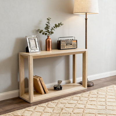 60" Rectangular Solid Wood Veneer Console Table, Wide Sofa Table, Behind Couch Table with Ample Storage for Entryway & Living Room
