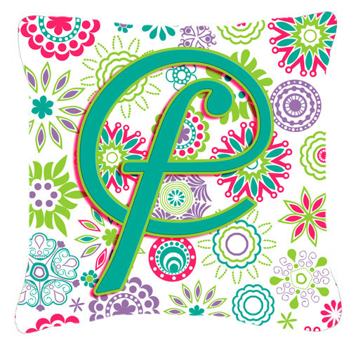 Monogramme initiale fleurs intérieur/extérieur Throw Pillow, 18" H x 18" L x 5.5" D, F