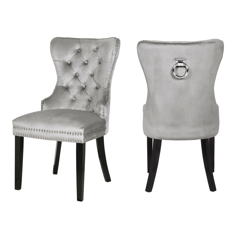 Kamryn 18'' H Tufted Velvet Upholstered Parsons Chair, Light Gray