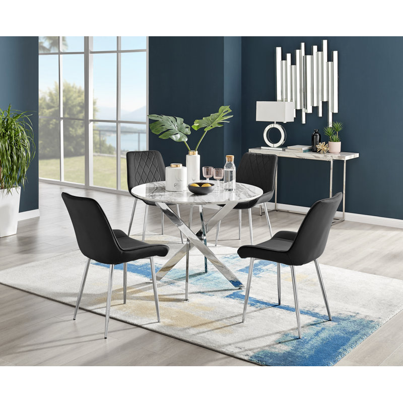 Eubanks 4 - Person Dining Set, Black/Silver
