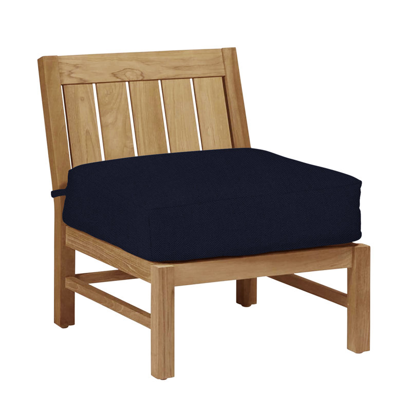 Teak Solid Wood Outdoor Armless Lounge Chair, Cabana Stripe Midnight, Natural