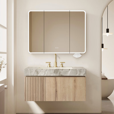 Armoire de salle de bain de luxe en chêne fritté Mid-Century