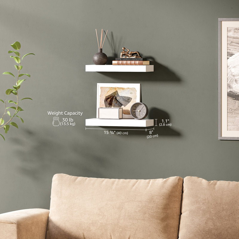 Miami Floating Shelves for Wall, 24" Wood Wall Shelf 8" Depth, White