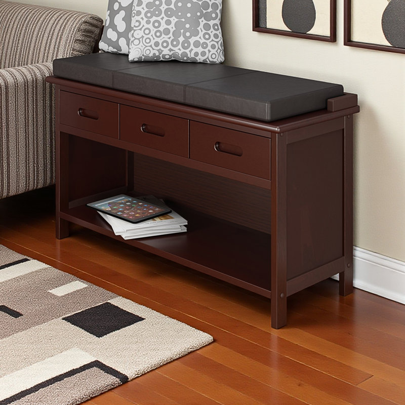Banc de rangement à coussins de siège brun à 2 tiroirs Signe, H 21,65 po x l 37,97 po x P 14,36 po Signe
