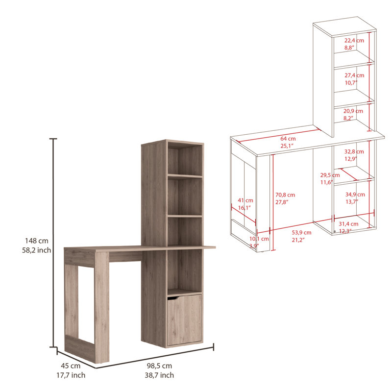Oiwa Computer Desk with Bookcase and Cabinet