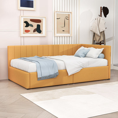 Twin Linen Upholstered Daybed with Storage Drawers