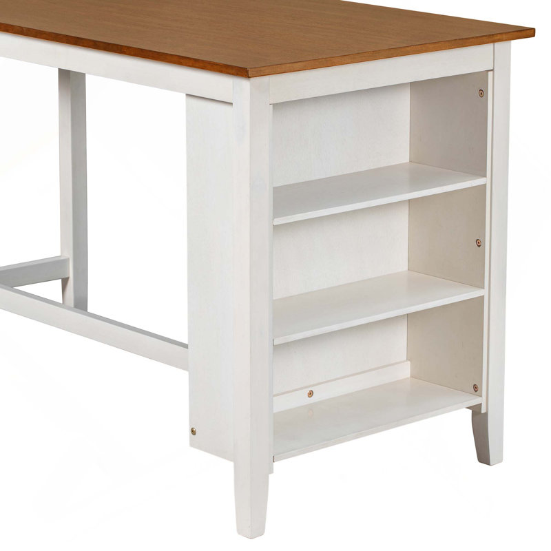 Ensemble de table de bar en bois 5 pièces à hauteur de comptoir avec 4 chaises, Beige, Walnut